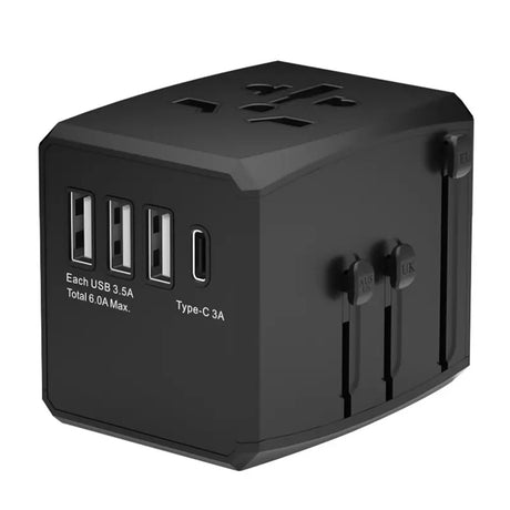 Incarcator Techsuit Travel Adapter (HHT904-B3), PD30W, 3 x USB, Type-C, EU, UK, AUS, US, Negru