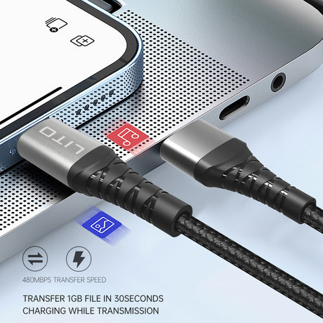 Cablu Lito (LD08L), USB-A to Lightning, Fast Charging, 2.4A, 1m, Negru