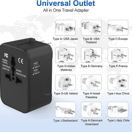 Incarcator Techsuit Travel Adapter (HHT202-2C), 2 x USB-C, EU, UK, AUS, US, Alb