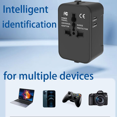 Incarcator Techsuit Travel Adapter (HHT202-2C), 2 x USB-C, EU, UK, AUS, US, Alb