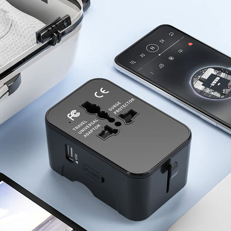 Incarcator Techsuit Travel Adapter (HHT202-2C), 2 x USB-C, EU, UK, AUS, US, Negru