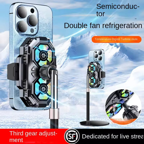 Accesoriu gaming Techsuit Phone Cooler (SL22), Twin Turbine, with LED Digital Display, RGB Lights, Gear Button, Fast Cooling, Negru