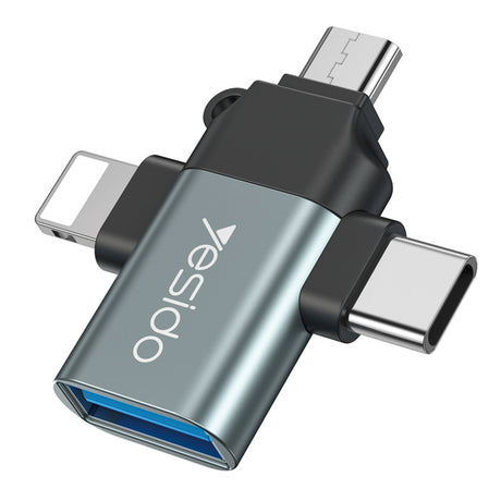 Adaptor Yesido OTG Adapter (GS15), USB to Lightning, Micro-USB, Type-C, Plug & Play, 480Mbps, Negru