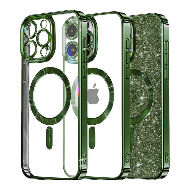 Husa de protectie Techsuit Luxury Glitter MagSafe compatibil cu iPhone 12 Pro, Deep Green