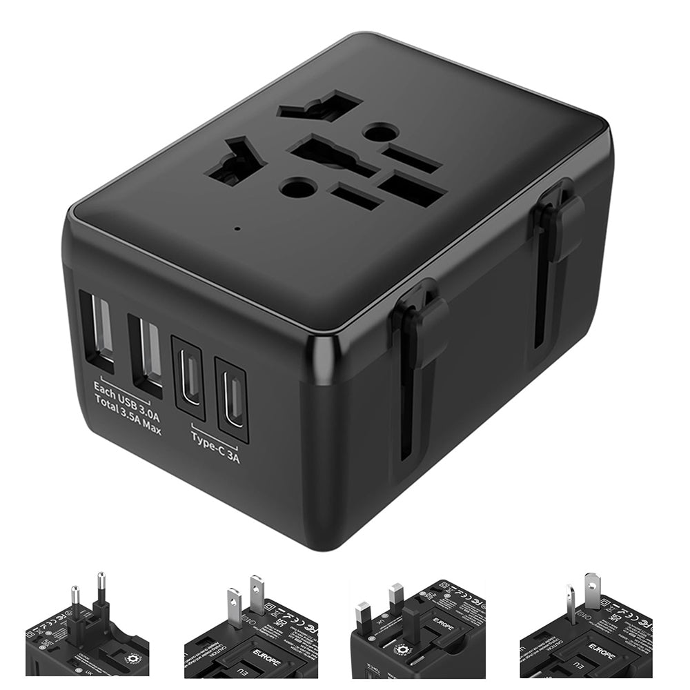 Incarcator Techsuit Travel Adapter (HHt204A), 15W, 2xUSB-C, 2xUSB, EU to UK, AUS, US, Alb