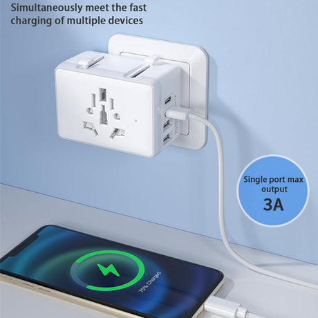 Incarcator Techsuit Travel Adapter (HHt204A), 15W, 2xUSB-C, 2xUSB, EU to UK, AUS, US, Alb