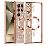 Husa de protectie Techsuit Luxury Glitter MagSafe compatibil cu Samsung Galaxy S24 Ultra, Roz Auriu