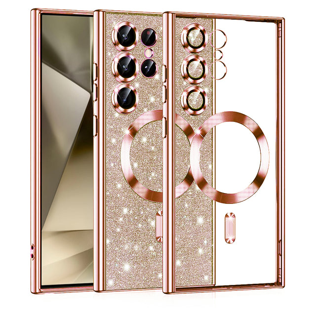 Husa de protectie Techsuit Luxury Glitter MagSafe compatibil cu Samsung Galaxy S24 Ultra, Roz Auriu