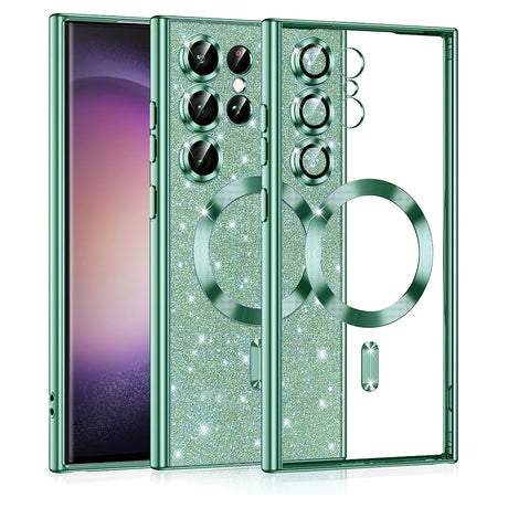 Husă Techsuit Luxury Glitter cu inel magnetic pentru Samsung Galaxy S23 Ultra, verde deschis
