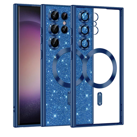 Techsuit Luxury Glitter cu inel magnetic husă albastră pentru Samsung Galaxy S23 Ultra