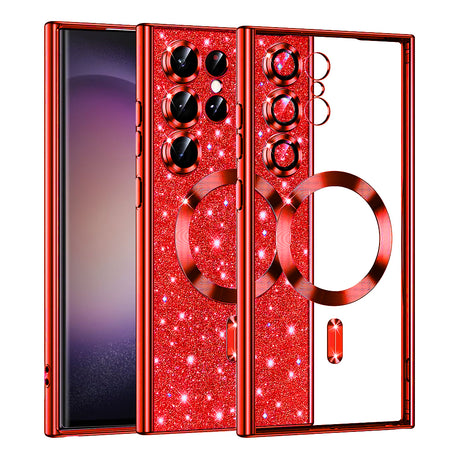 Husă Techsuit Luxury Glitter cu inel magnetic roșie pentru Samsung Galaxy S23 Ultra