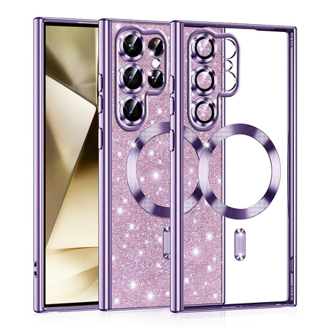 Husa de protectie Techsuit Luxury Glitter MagSafe compatibil cu Samsung Galaxy S22 Ultra 5G, Mov Deschis