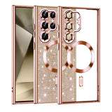 Husa de protectie Techsuit Luxury Glitter MagSafe compatibil cu Samsung Galaxy S22 Ultra 5G, Roz Auriu