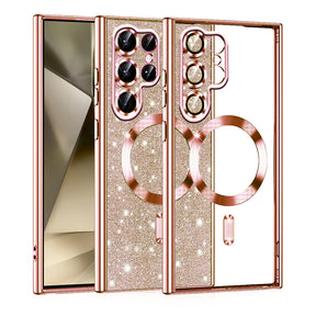 Husa de protectie Techsuit Luxury Glitter MagSafe compatibil cu Samsung Galaxy S22 Ultra 5G, Roz Auriu