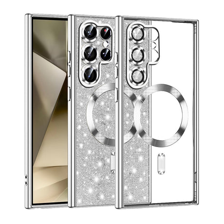 Techsuit Luxury Glitter cu inel magnetic husă pentru Samsung Galaxy S22 Ultra 5G, argintiu