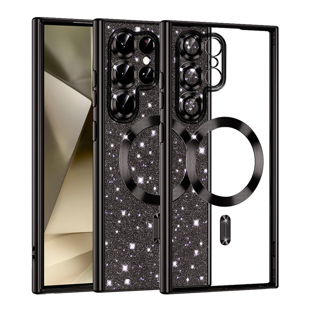 Husa de protectie Techsuit Luxury Glitter MagSafe compatibil cu Samsung Galaxy S22 Ultra 5G, Negru