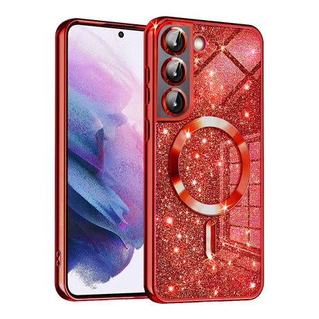 Husă Techsuit Luxury Glitter cu inel magnetic roșie pentru Samsung Galaxy S21 FE 5G