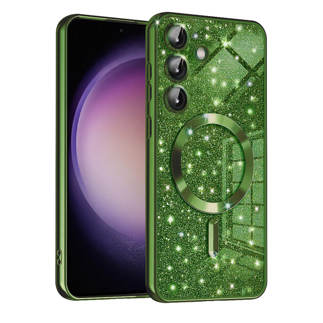 Husa de protectie Techsuit Luxury Glitter MagSafe compatibil cu Samsung Galaxy S23 FE, Deep Green