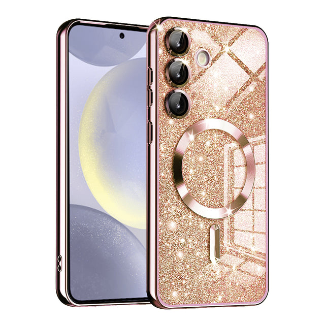 Husa de protectie Techsuit Luxury Glitter MagSafe compatibil cu Samsung Galaxy S24, Roz Auriu