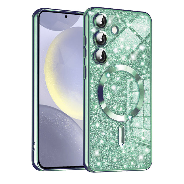 Husa de protectie Techsuit Luxury Glitter MagSafe compatibil cu Samsung Galaxy S24 Plus, Verde Deschis
