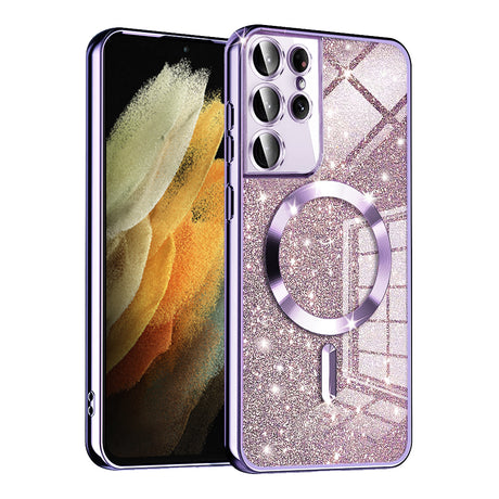 Techsuit Luxury Glitter cu inel magnetic husă pentru Samsung Galaxy S21 Ultra 5G, mov deschis