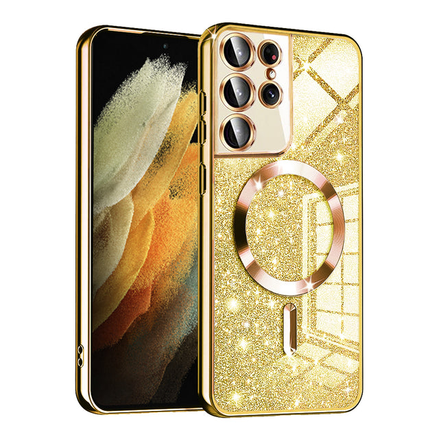 Husa de protectie Techsuit Luxury Glitter MagSafe compatibil cu Samsung Galaxy S21 Ultra 5G, Auriu