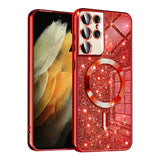 Husa de protectie Techsuit Luxury Glitter MagSafe compatibil cu Samsung Galaxy S21 Ultra 5G, Roșu