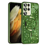 Husa de protectie Techsuit Luxury Glitter MagSafe compatibil cu Samsung Galaxy S21 Ultra 5G, Verde