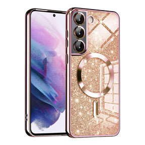 Husa de protectie Techsuit Luxury Glitter MagSafe compatibil cu Samsung Galaxy S22 5G, Roz Auriu