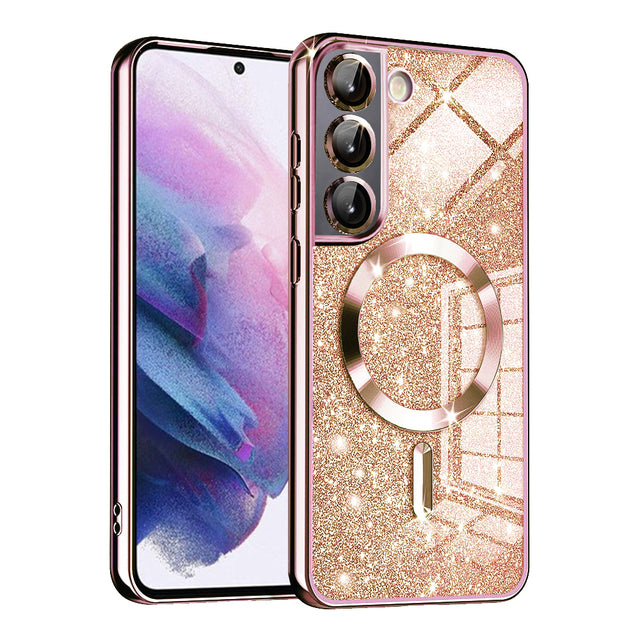 Husa de protectie Techsuit Luxury Glitter MagSafe compatibil cu Samsung Galaxy S22 5G, Roz Auriu