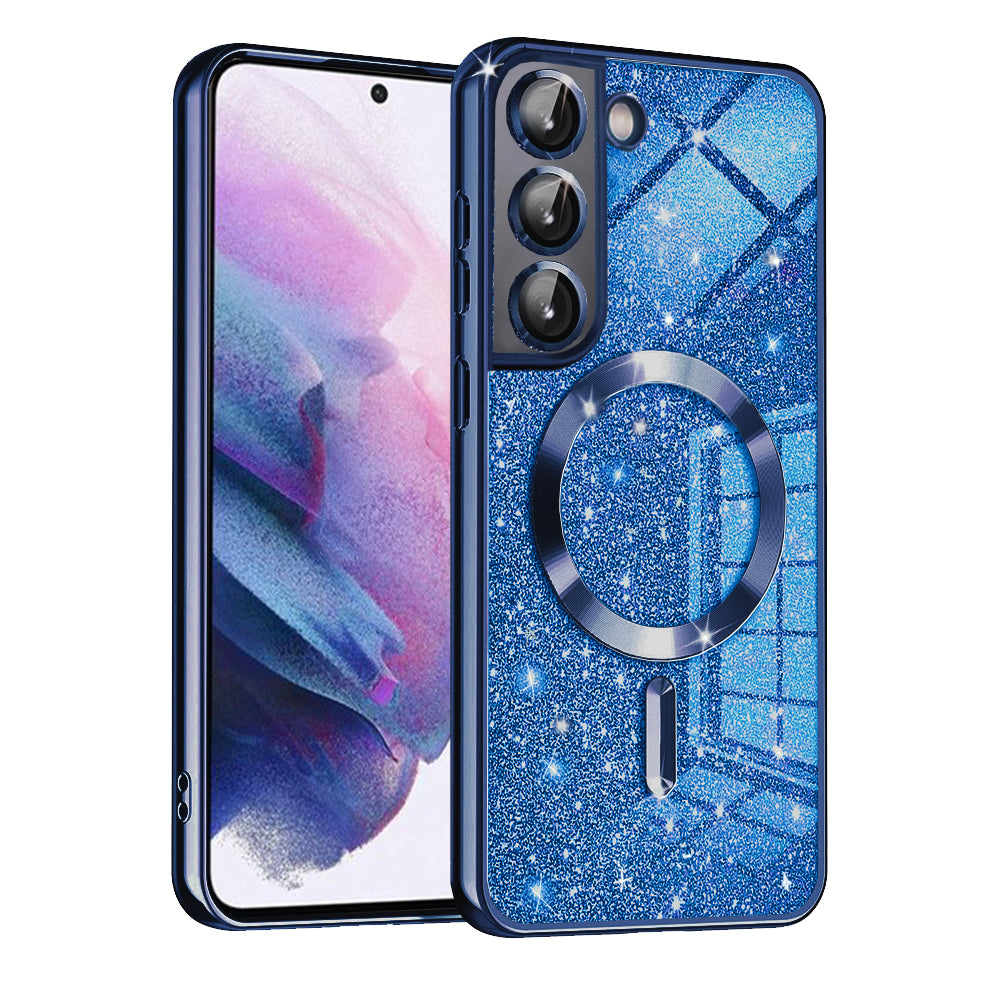Husa de protectie Techsuit Luxury Glitter MagSafe compatibil cu Samsung Galaxy S22 5G, Albastru Inchis