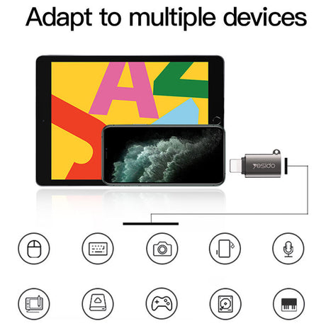 Adaptor Yesido OTG Adapter (GS14), USB 3.0 to Lightning, Plug & Play, 480Mbps, Negru