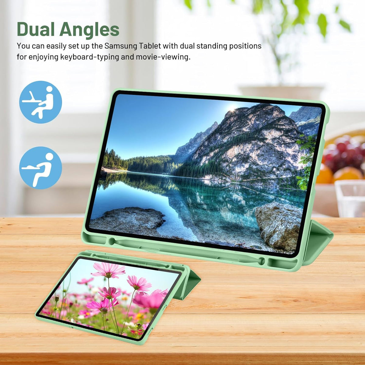 Husa de protectie tableta Techsuit Flex Trifold compatibil cu Samsung Galaxy Tab S6 Lite / 2022 / 2024, Verde