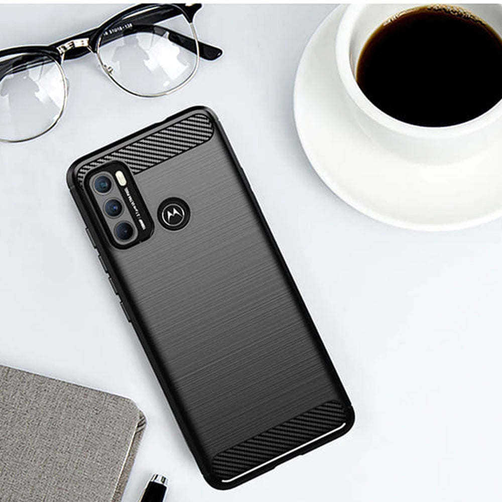 Husa de protectie Techsuit Carbon Silicone compatibil cu Motorola Moto G60, Negru