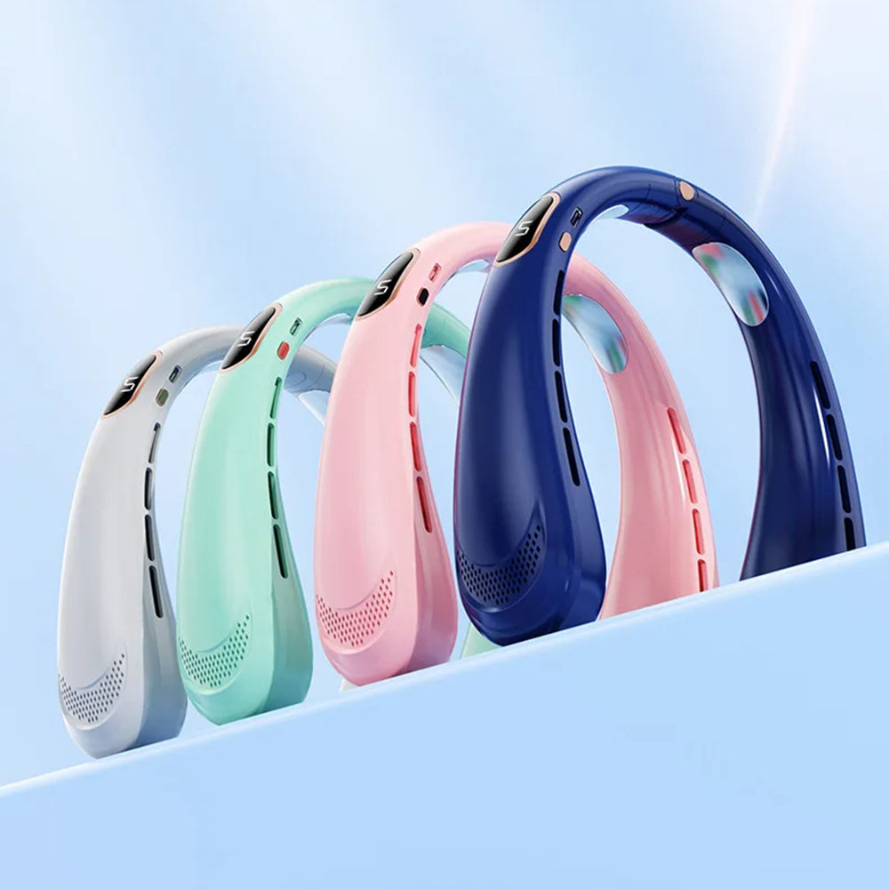 Techsuit Neck Fan (H6), Portable, USB, Rechargeable, Adjustable, Digital Display, 1200mAh, Verde