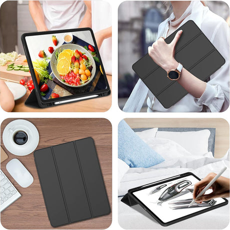 Husa de protectie tableta Techsuit Flex Trifold (with Pencil Holder) compatibil cu iPad Pro 12.9 (2018/2020/2021/2022), Negru