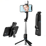 Suport Techsuit Selfie Stick (C01s), with Foldable Stable Tripod, Bluetooth Remote Control, Fill Light, 107cm, Negru