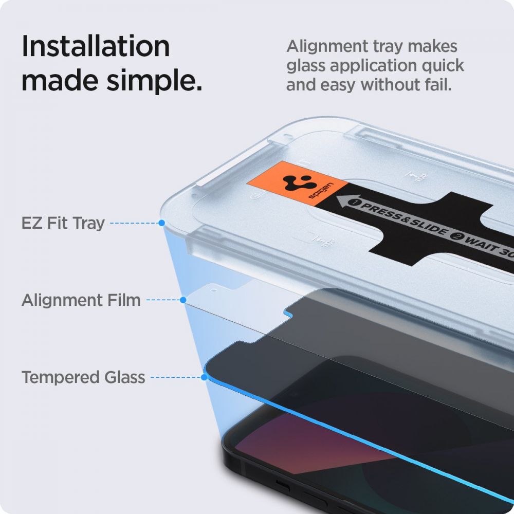 Folie de protectie Spigen (set de 2) Glas.tR EZ-FIT (AGL03378) compatibil cu iPhone 13 Pro Max / iPhone 14 Plus, Privacy