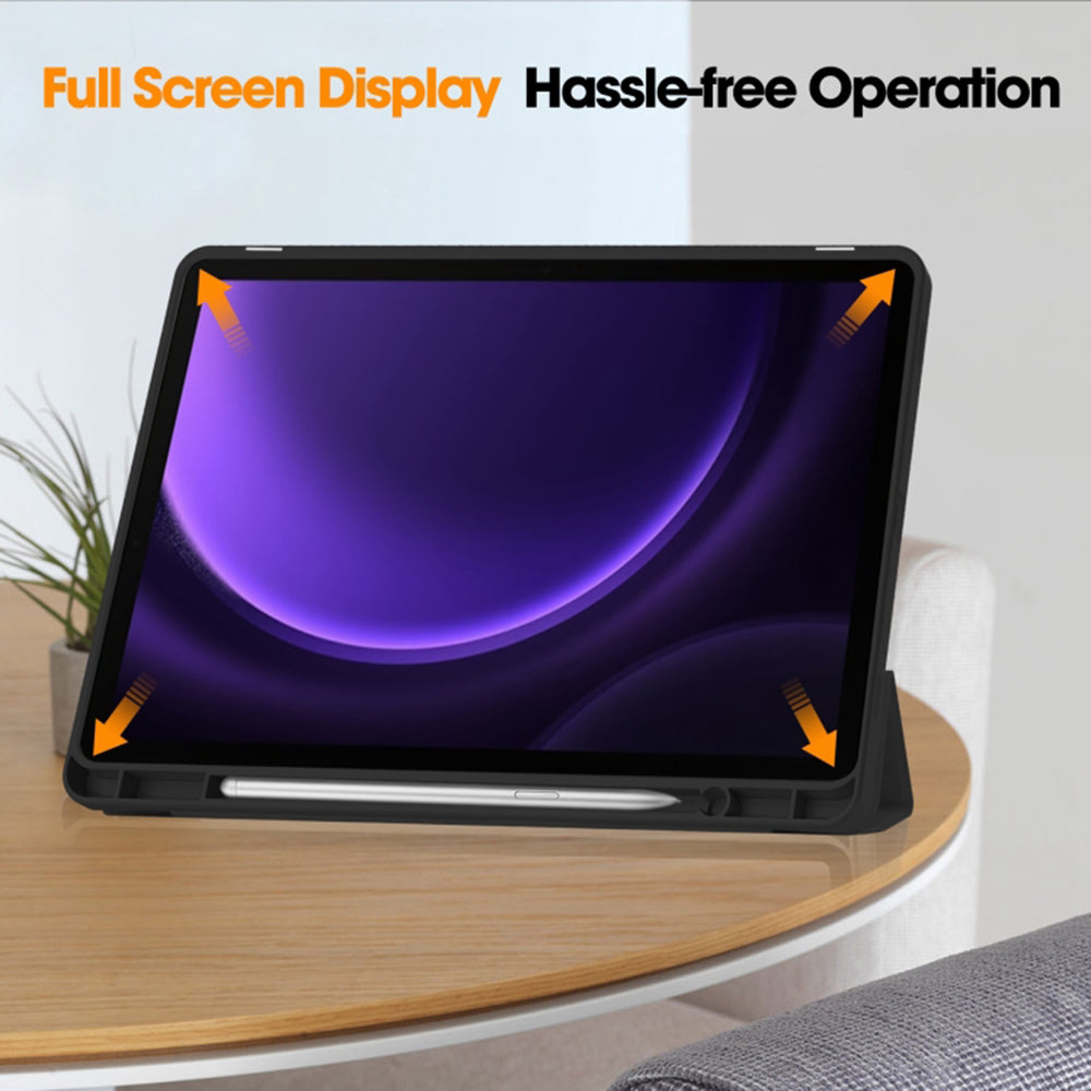 Husa de protectie tableta Techsuit Flex Trifold (with Pencil Holder) compatibil cu Samsung Galaxy Tab S9 / S9 FE / S10 FE, Negru