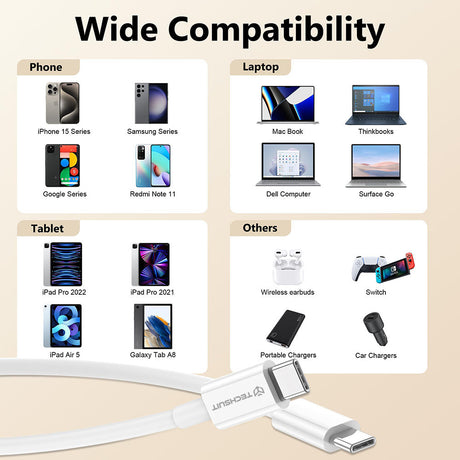 Cablu Techsuit (PCB130), Type-C to Type-C, Fast Charging, 60W, 480Mbps, Aluminum Alloy, 1m, Alb
