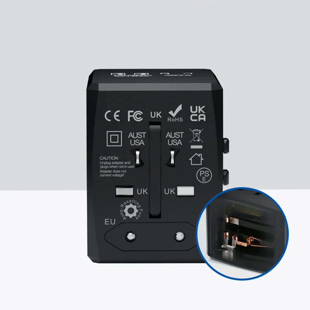 Incarcator Techsuit Travel Adapter (HHT904-B2), PD20W, 2 x USB, 2 xType-C, EU, UK, AUS, US, Negru