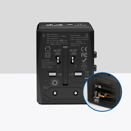 Incarcator Techsuit Travel Adapter (HHT904-B3), PD30W, 3 x USB, Type-C, EU, UK, AUS, US, Negru