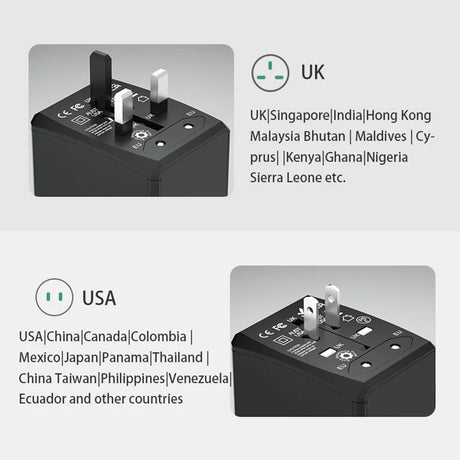Incarcator Techsuit Travel Adapter (HHT904-W3), PD30W, 3 x USB, Type-C, EU, UK, AUS, US, Alb