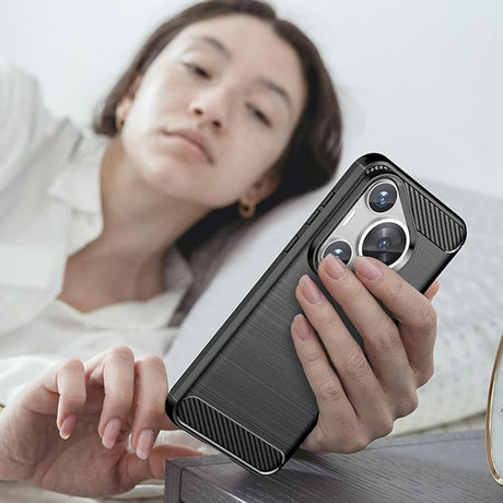 Husa de protectie Techsuit Carbon Silicone compatibil cu Huawei Pura 70, Negru
