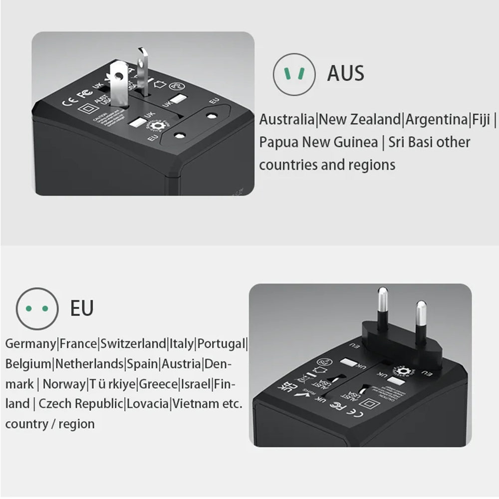 Incarcator Techsuit Travel Adapter (HHT906), PD65W, 2 x USB, 3 x Type-C, EU, UK, AUS, US, Negru