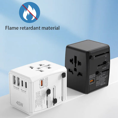 Incarcator Techsuit Travel Adapter (HHT905), PD45W, 2 x USB, 3 x Type-C, EU, UK, AUS, US, Negru