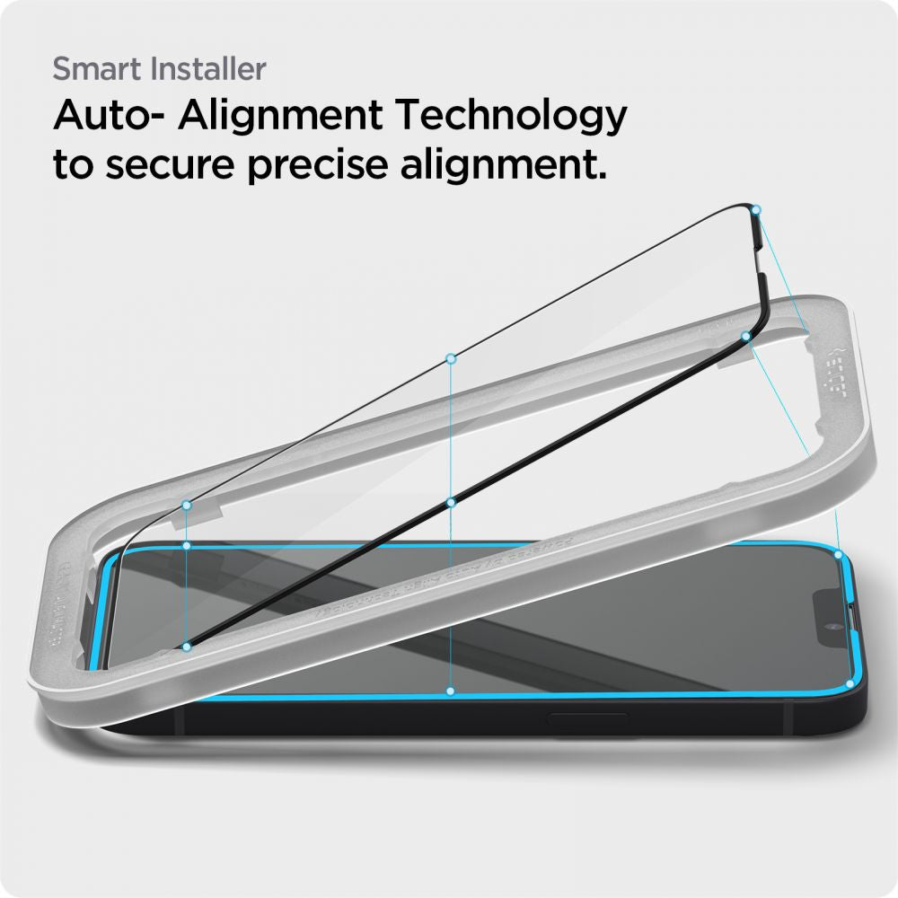 Folie de protectie Spigen (set de 2) Glas.tR Align Master (AGL03387) compatibil cu iPhone 13 / iPhone 13 Pro / iPhone 14 / iPhone 16e / iPhone 17e, Negru