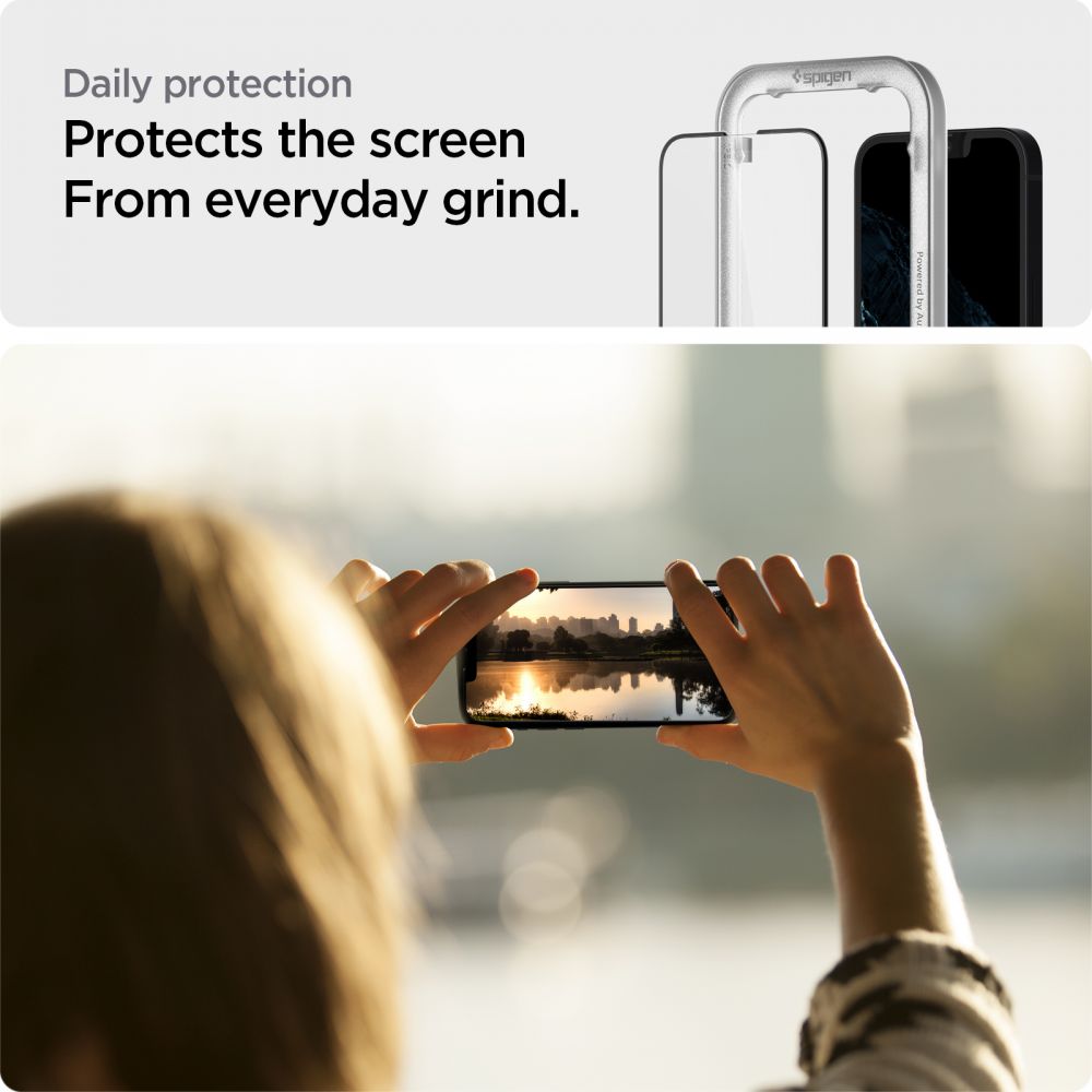 Folie de protectie Spigen (set de 2) Glas.tR Align Master (AGL03387) compatibil cu iPhone 13 / iPhone 13 Pro / iPhone 14 / iPhone 16e / iPhone 17e, Negru