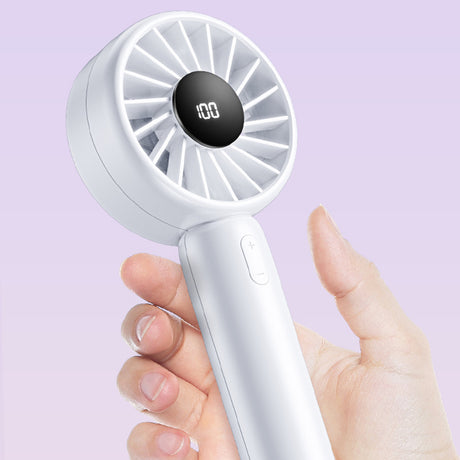 Techsuit Mini Portable Hand Fan (CT-110), with LED Digital Display, USB Rechargeable, High Speed, Albastru
