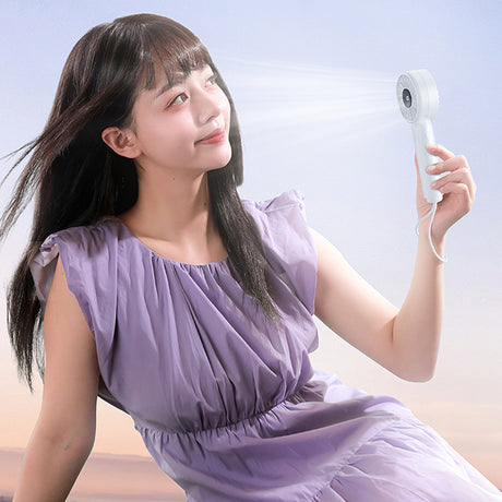 Techsuit Mini Portable Hand Fan (CT-110), with LED Digital Display, USB Rechargeable, High Speed, Albastru